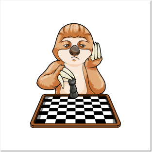 Sloth at Chess with Chess board Posters and Art